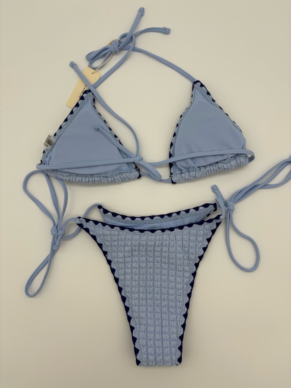 Seafolly Light Blue Triangle Bikini with Navy Trim NWT - Picture 2 of 5